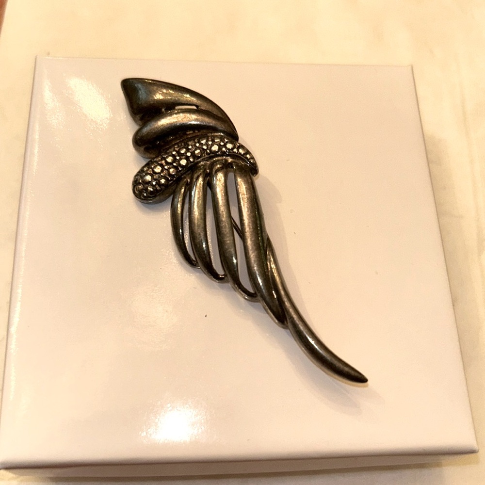 Black brooch art nouveau 70’s abstract wing textured evening wear bold